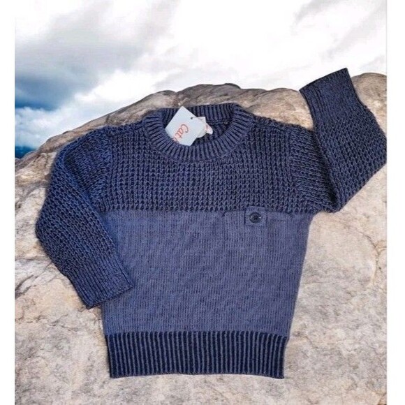 Cat & Jack Blue Textured Pullover Knit Sweater Two Tone Blue NWT 12 mos - Picture 1 of 4